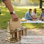 Porta Botellas Finas O Latas Proyectarte, Soporte Madera Asa