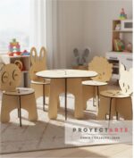 Mesa de tronco + 4 sillas infantiles de animalitos