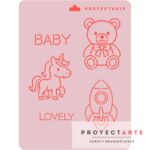 Stencil  Osito unicornio y cohete baby