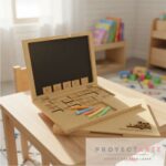 Notebook con pizarra, tizas y letras