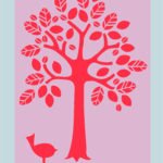 Stencil Árbol con hojas caladas y pajaro grande