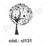 Sello árbol redondo con pajaritos