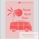 Stencil sand surf sun