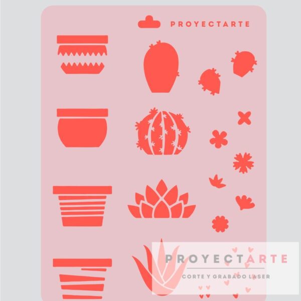 Stencil Macetas con Cactus Varios