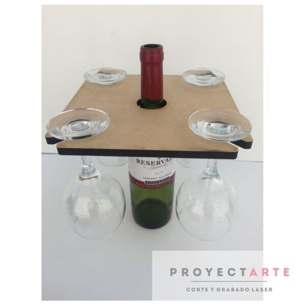 Soporte botella y copas cuadrado de 4