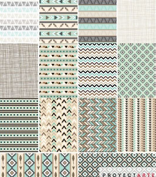 Colección 14 hojas Tribal marrones y verdes