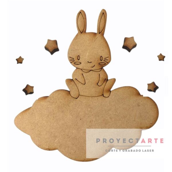 Conejo en nube y estrellas
