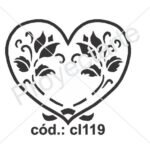 Sello corazón con flores en positivo