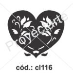 Sello corazón con flores en negativo