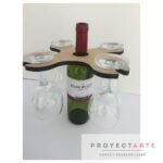 Soporte botella y copas cuadrado curvo de 4