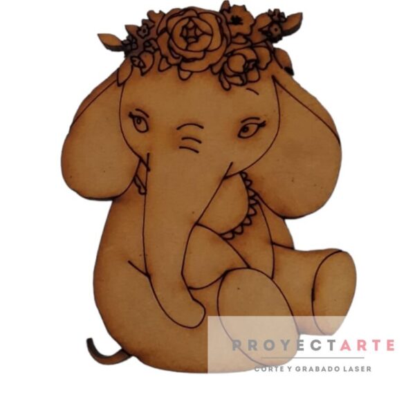 Elefante sentado con flores