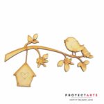 Pájaro en rama con casa