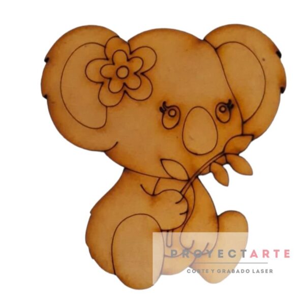 Koala con ramita y flor en la cabeza